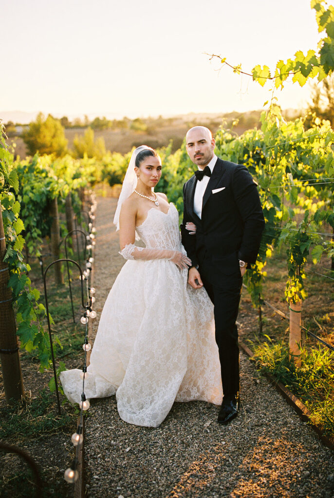 Bride & Groom wedding portrait in vineyard in Santa Ynez California