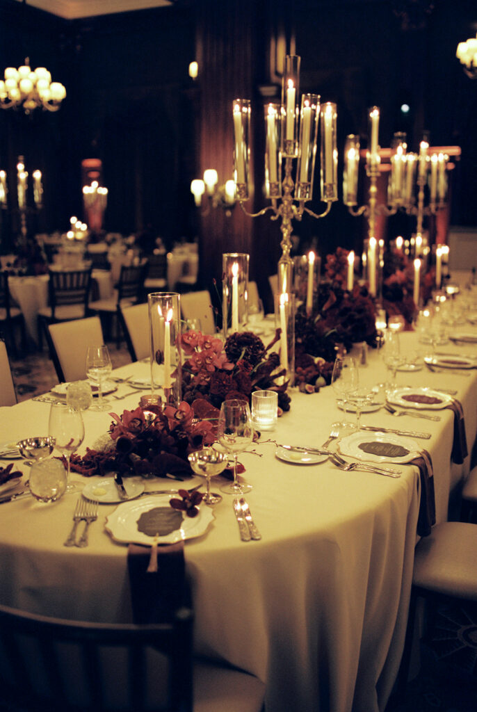 Candle lit wedding reception